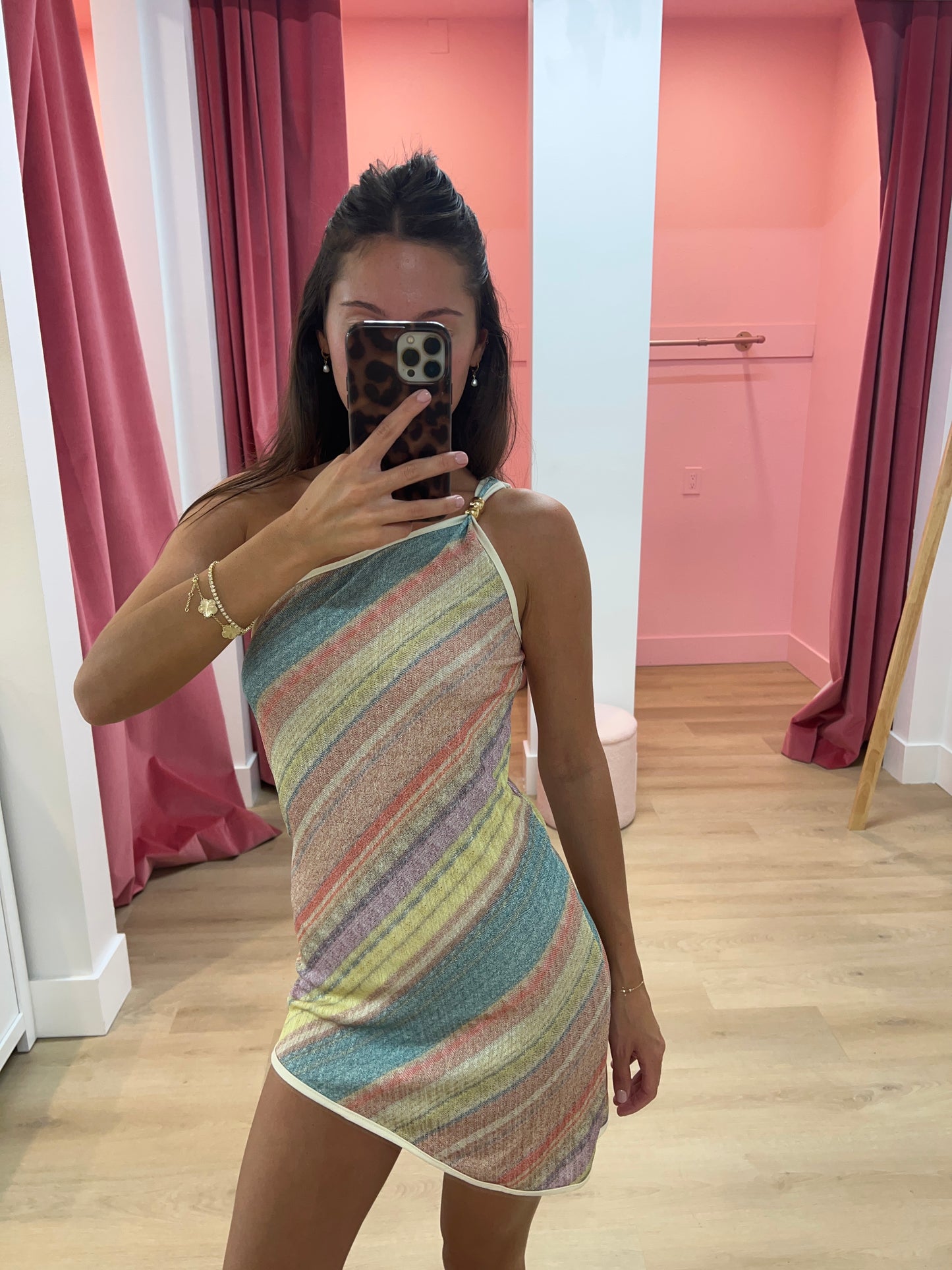 Sienna One-Shoulder Striped Dress - Pink