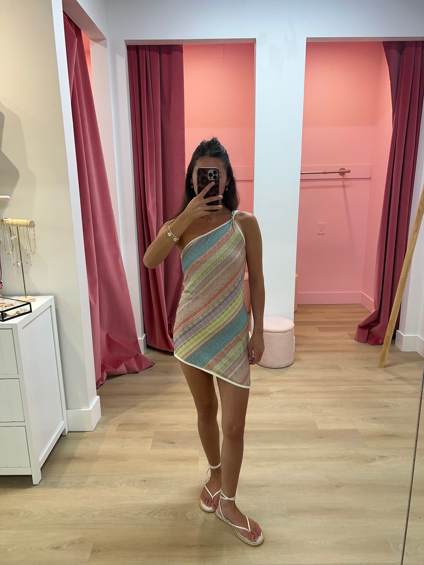 Sienna One-Shoulder Striped Dress - Pink