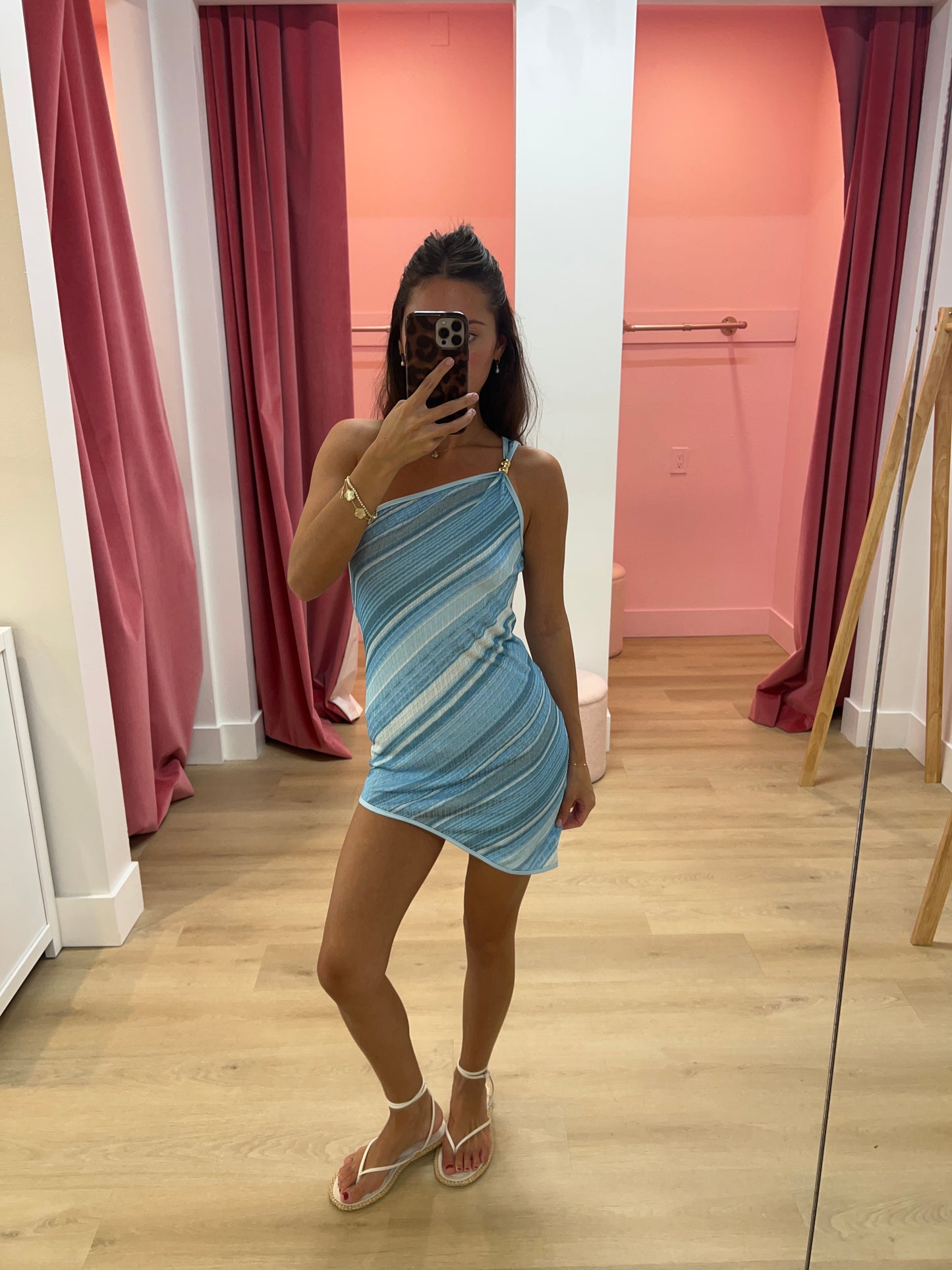 Sienna One-Shoulder Striped Dress - Blue
