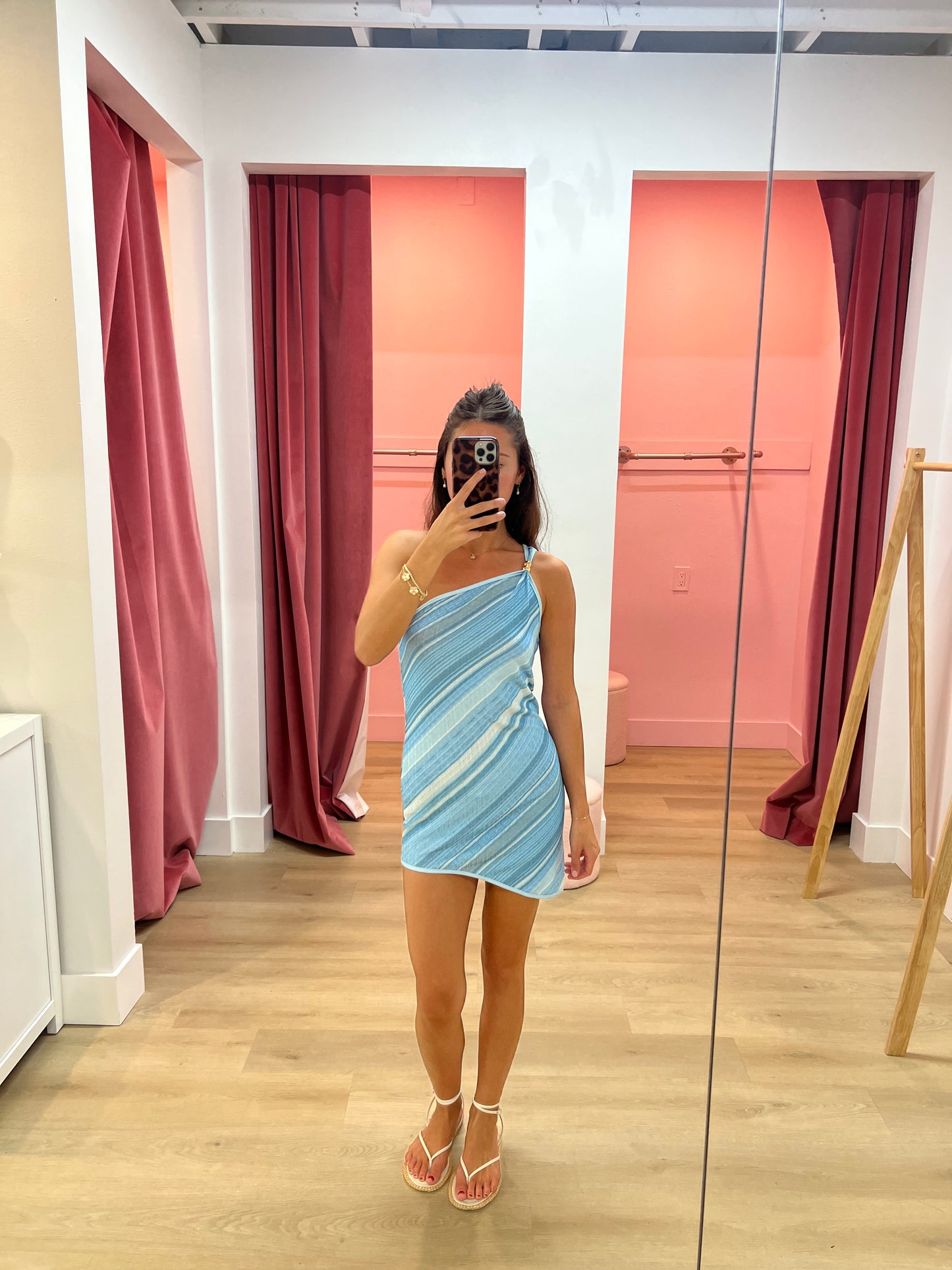 Sienna One-Shoulder Striped Dress - Blue