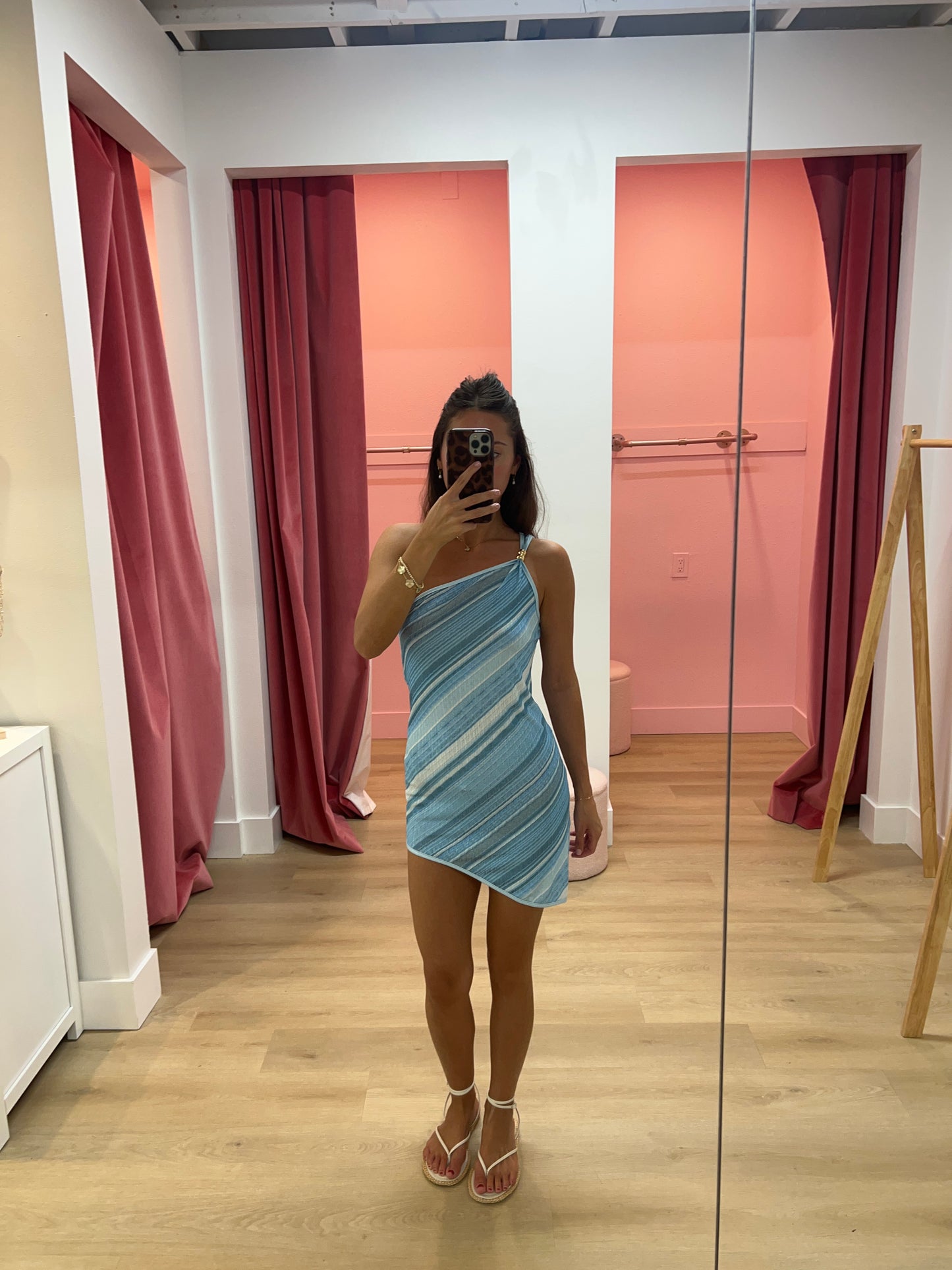 Sienna One-Shoulder Striped Dress - Blue