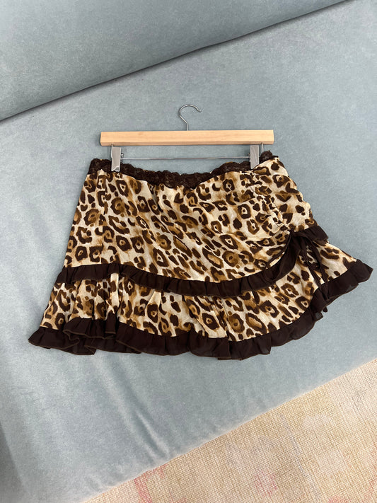 Zariah Chiffon Leopard Print Mini Skirt