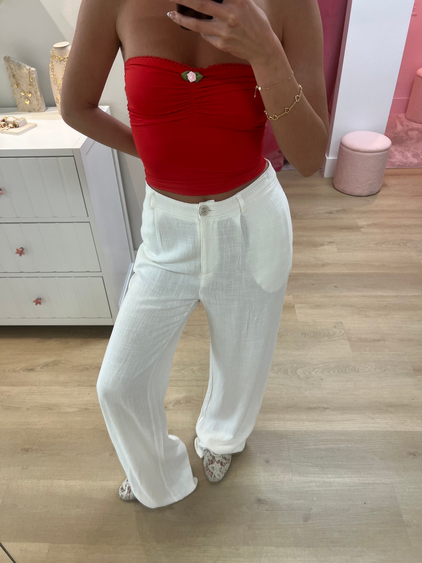 Wide Leg Linen Pants in Ivory