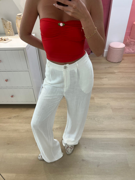Wide Leg Linen Pants in Ivory