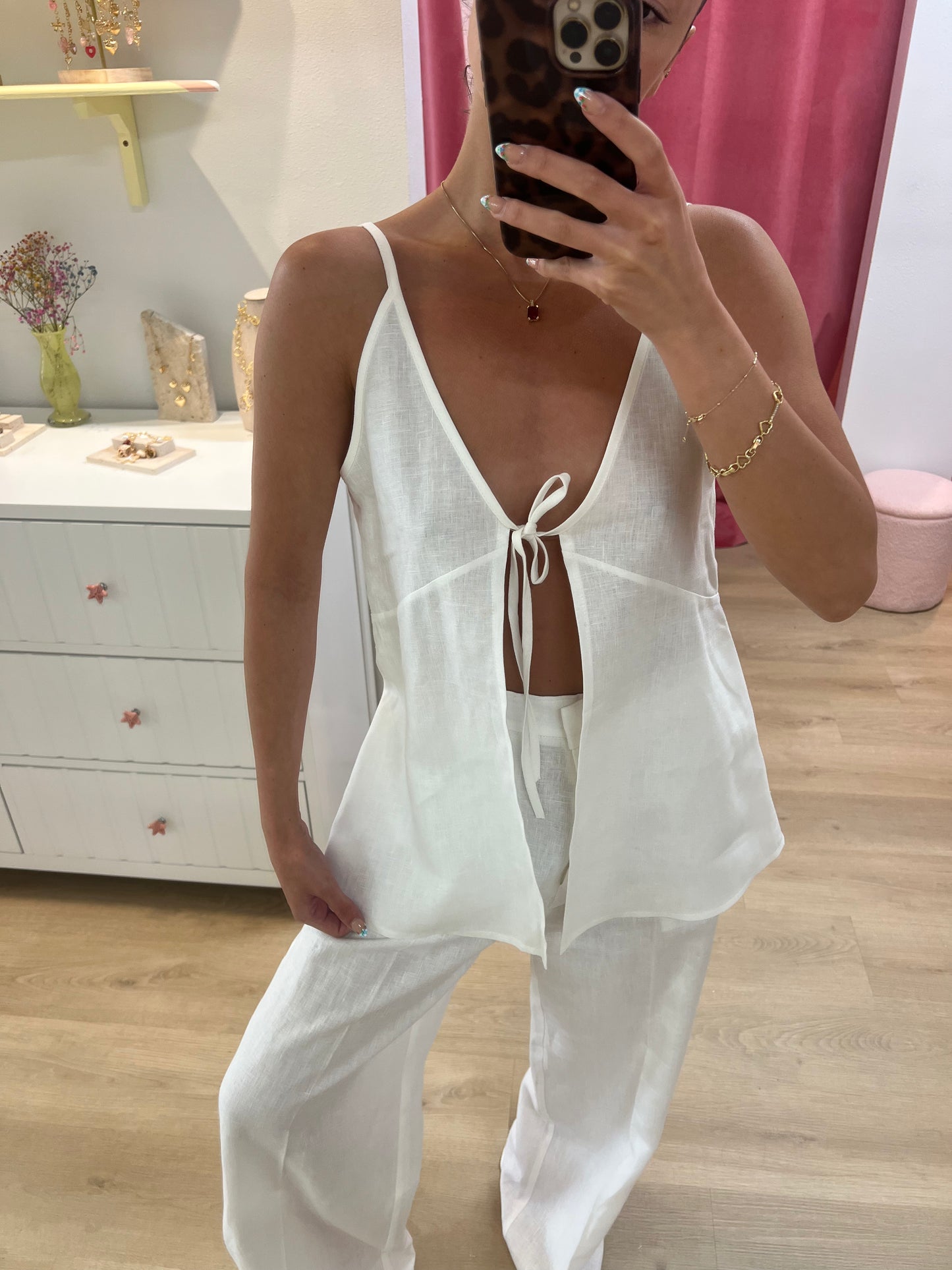 Noreen Linen Tie Front Top