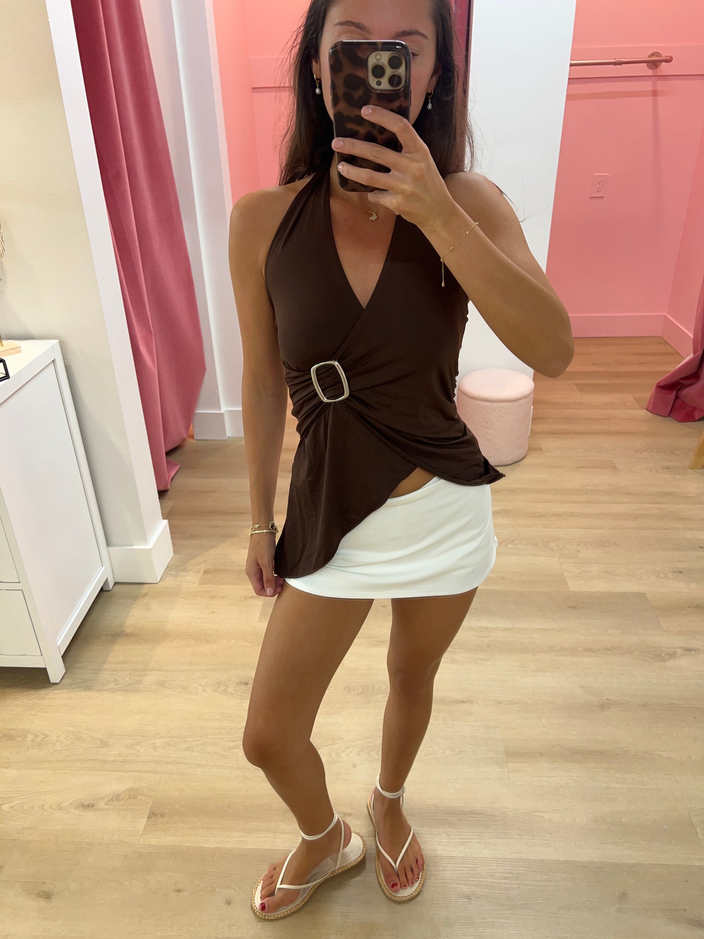 Judy Asymmetrical Tank with Buckle - Brown