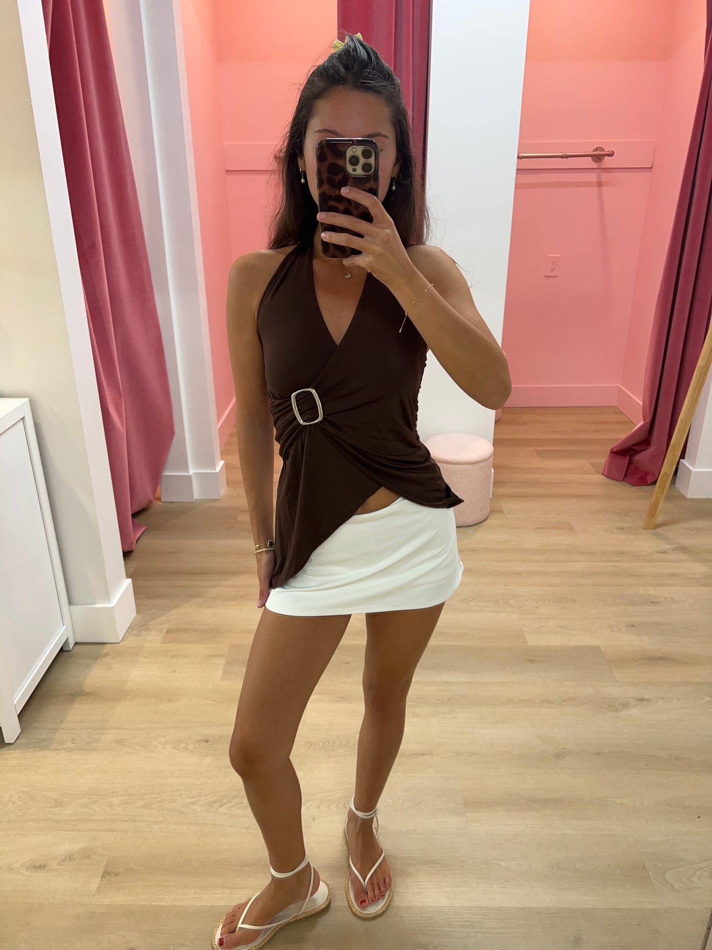 Judy Asymmetrical Tank with Buckle - Brown