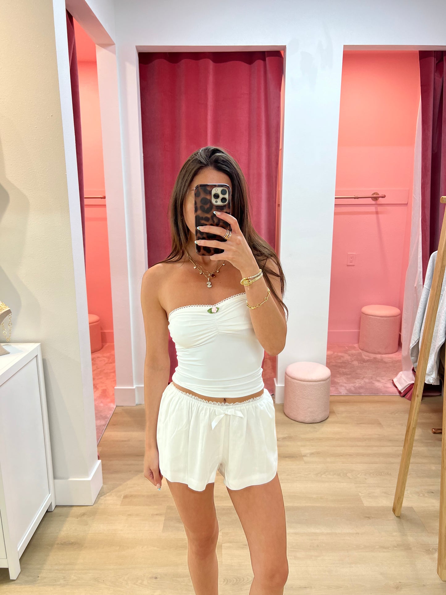 Emery White Lace Ribbon Micro Shorts