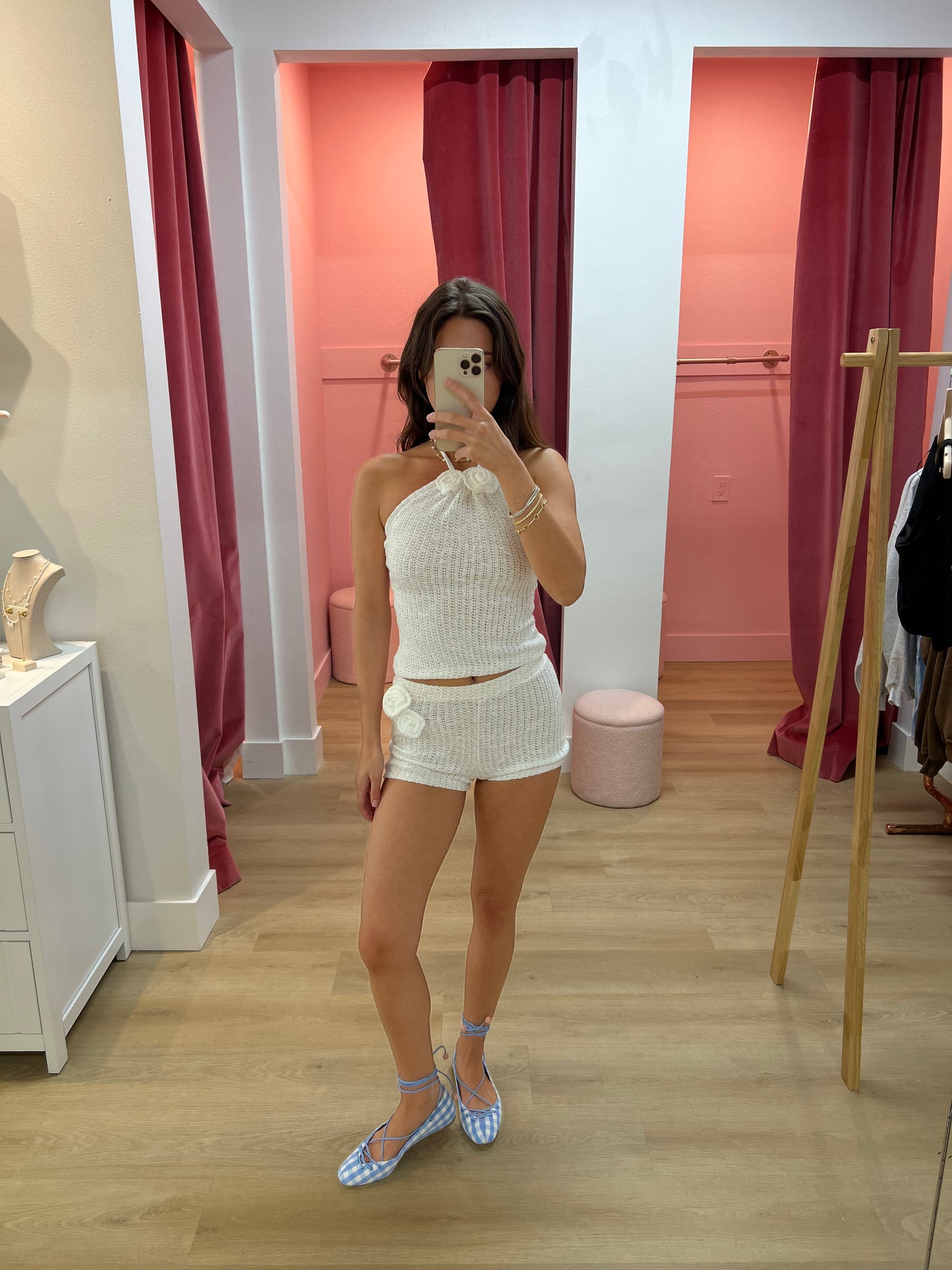 Daisy Crochet Rosette Top - White