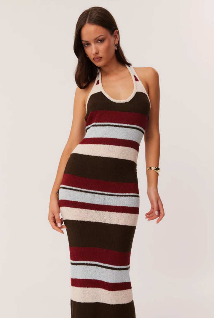 Effie Halter Maxi Dress - Multi Stripe