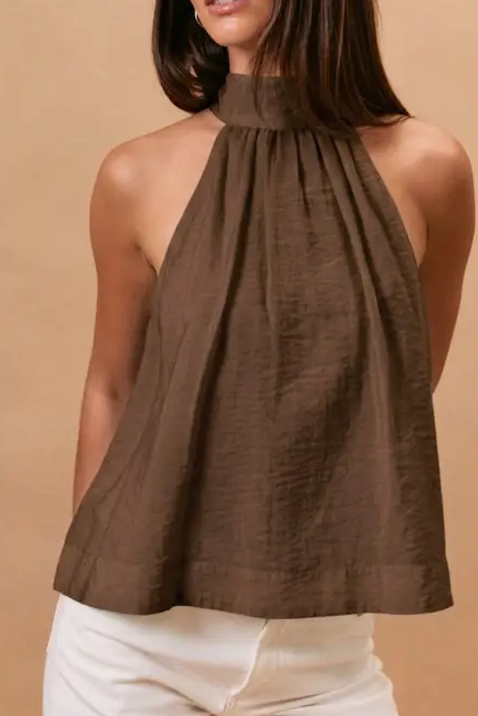 Naya Bow Detail Halter Neck Top - Chocolate
