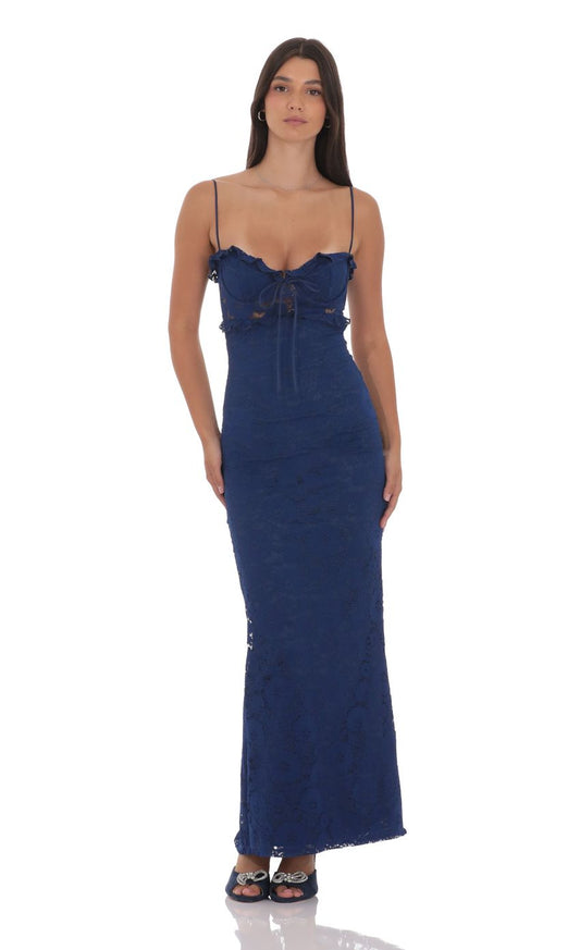 Victoria Lace Cutout Maxi Dress - Blue