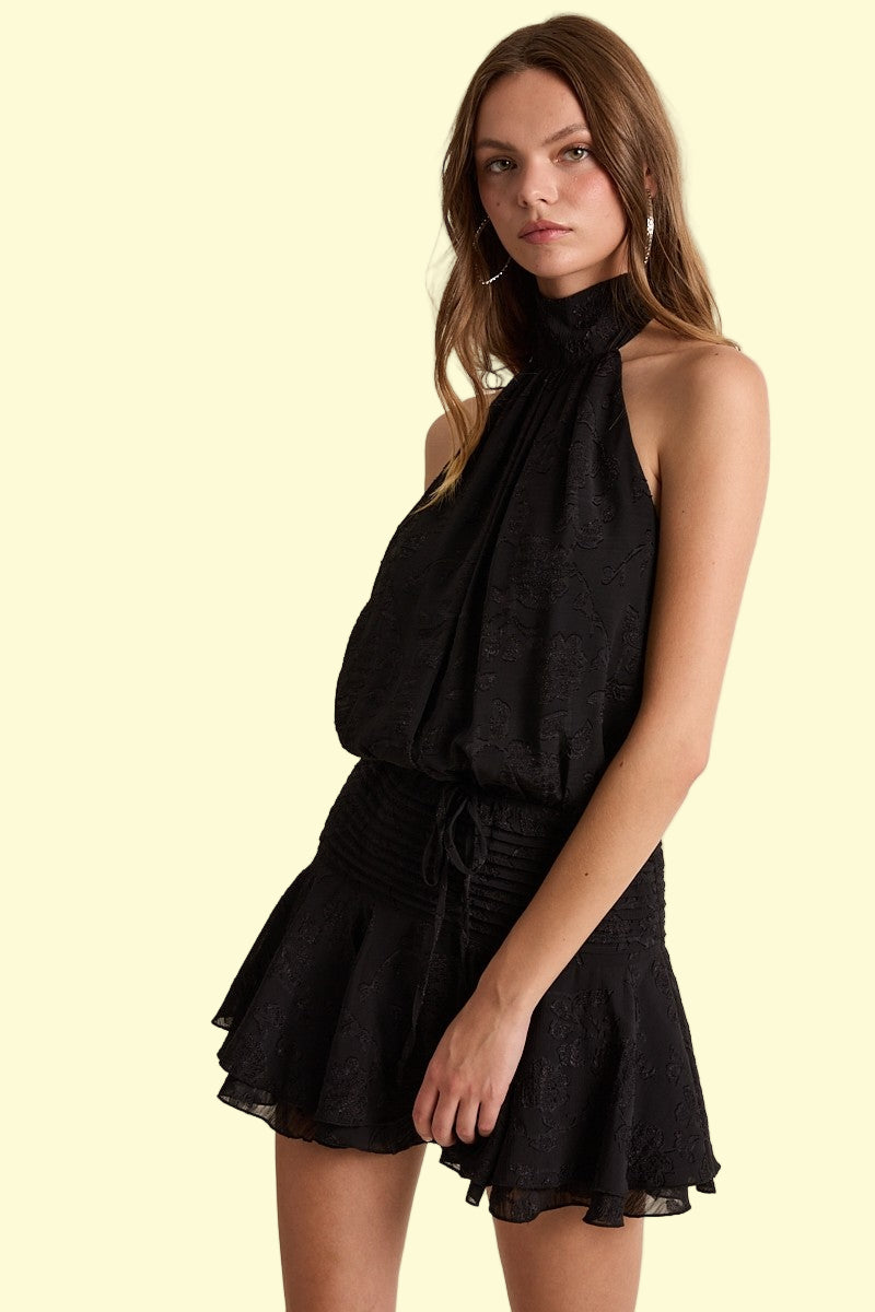 Autumn Waist Tie Backless Mini Dress - Black
