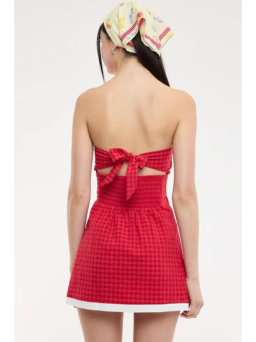 Elodie Ribbon Tube Mini Dress - RED