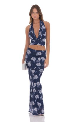 Annie Floral Plunge Neck Two Piece Set