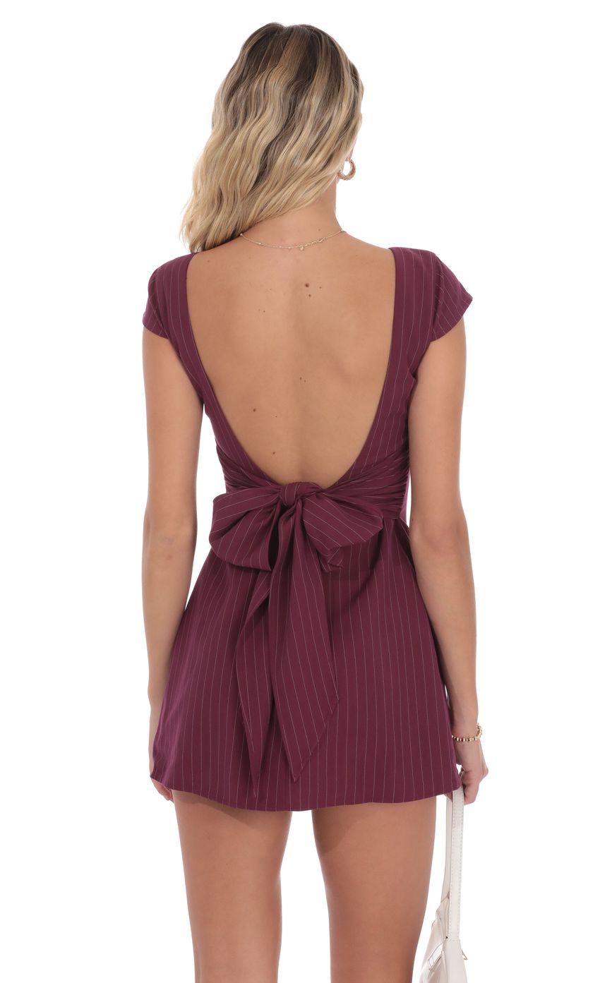 Gemma Pinstripe Back Bow Dress - Wine