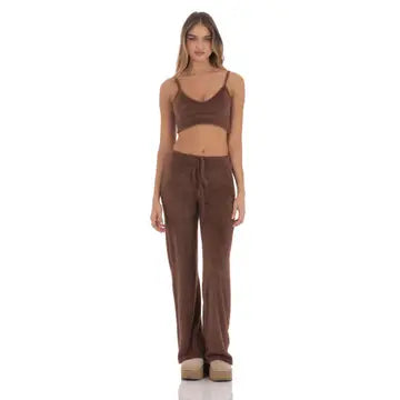 Fuzzy Straight Pants in Brown