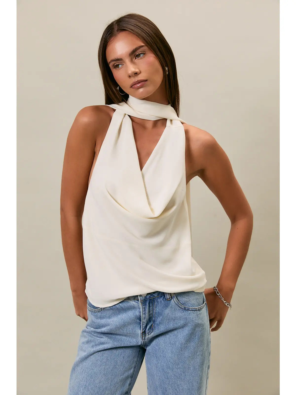 Nova Cowl Neck Top with Attached Scarf