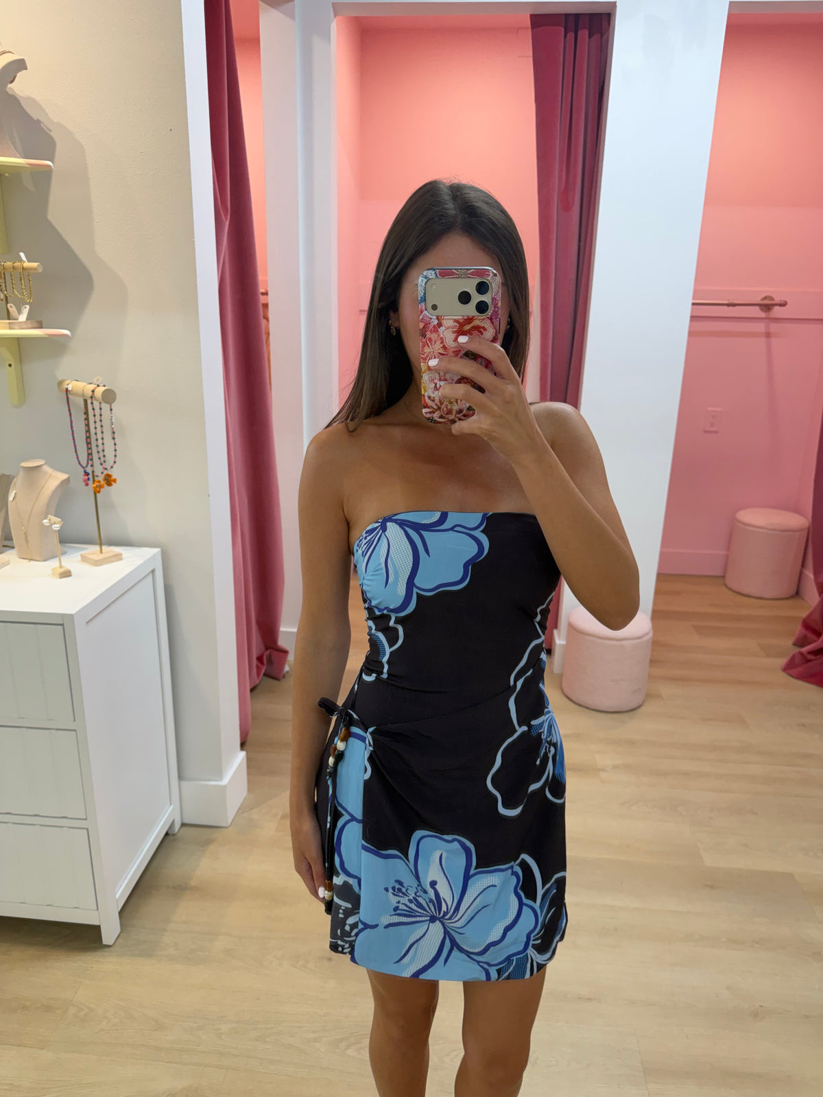 MILONI STRAPLESS MINI DRESS - MILONI CHOC/BLUE