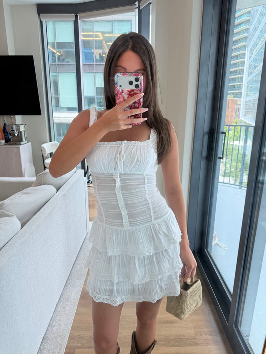 Khloe Tiered Ruffle Dress - White