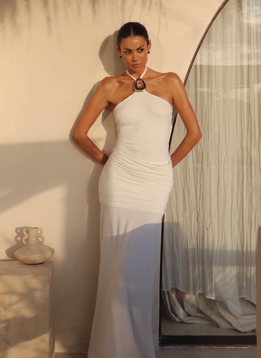 Alola Halter Maxi Dress -WHITE