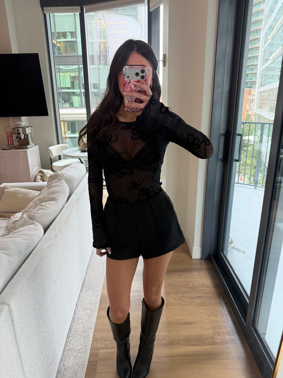 Tianna Long Sleeve Top- Doodle Black