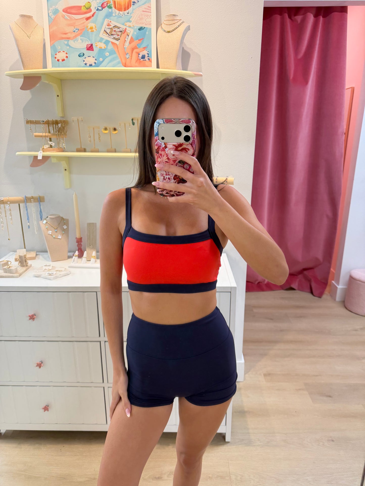 Kat Contrast Block Sports Bra - BLOOD ORANGE