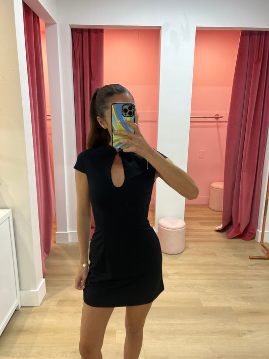 Vieno Keyhole Mini Dress - BLACK