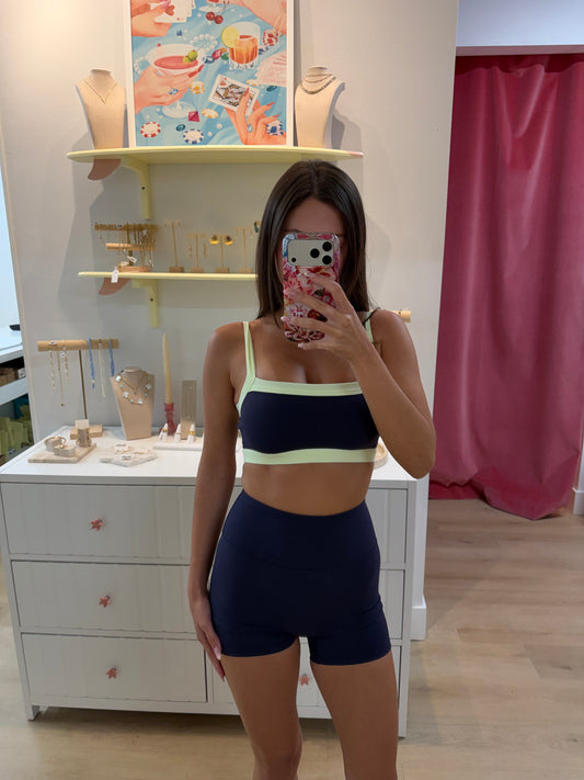 Kat Contrast Block Sports Bra - NAVY