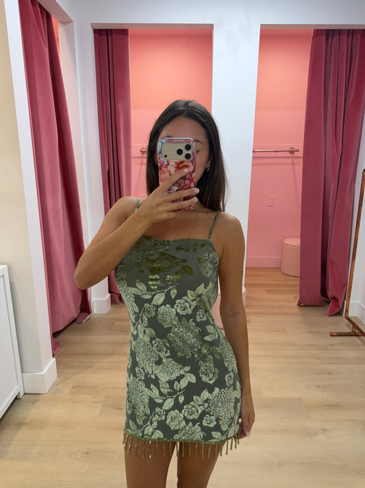 Noreen Beaded Mini Dress - Sage