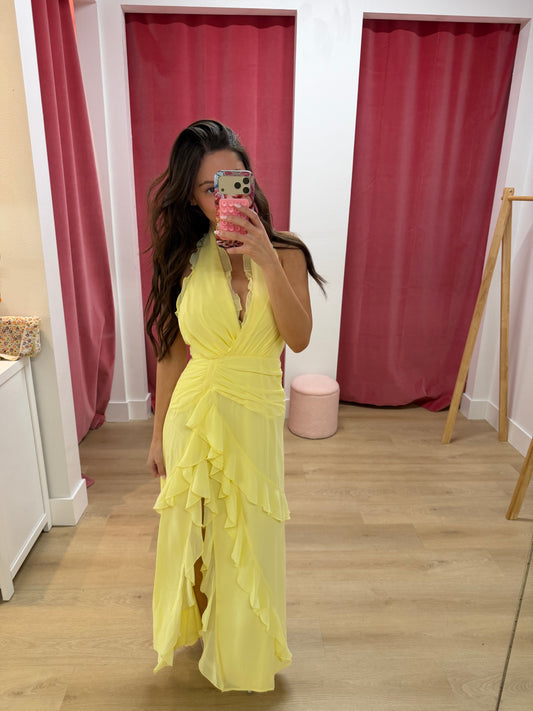 Libby Halter Ruffle Maxi Dress- Yellow