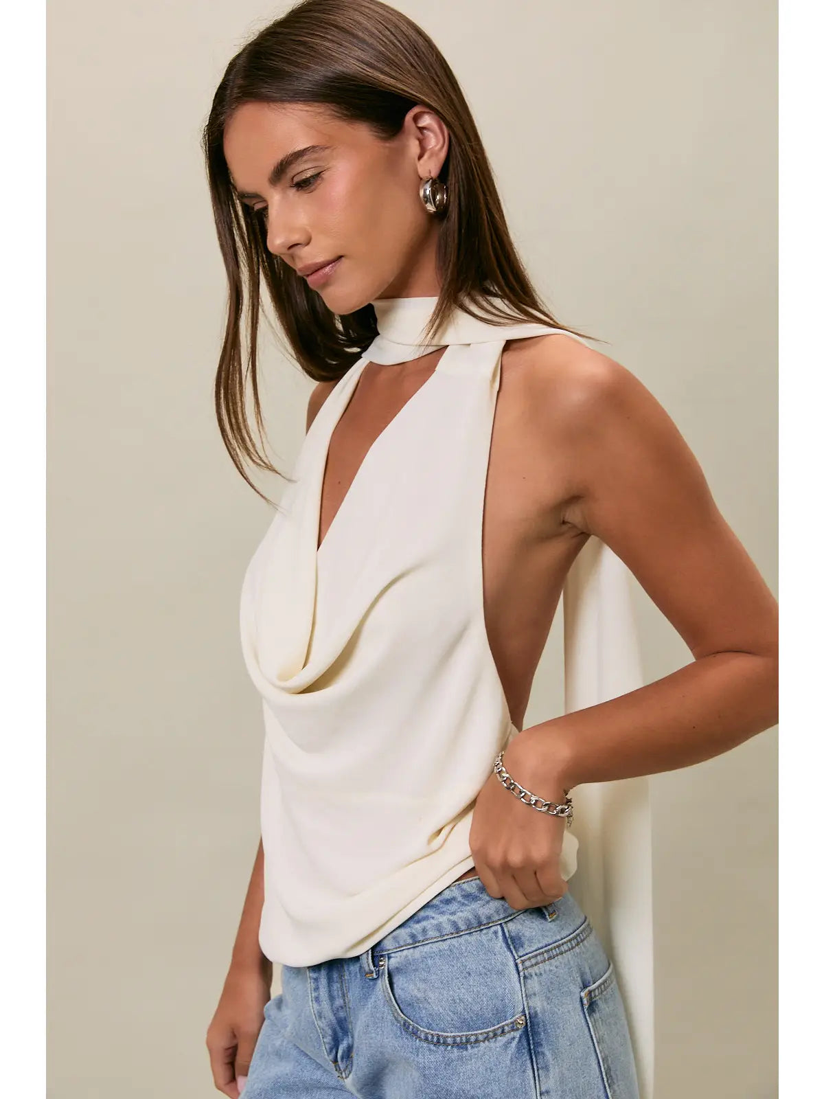 Nova Cowl Neck Top with Attached Scarf