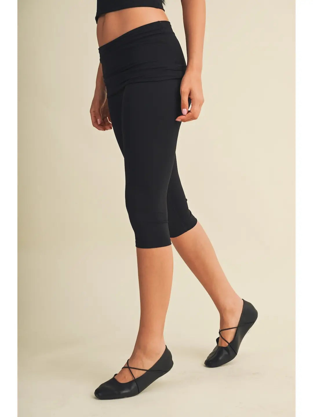 Kimmie Foldover Capri Legging - Black