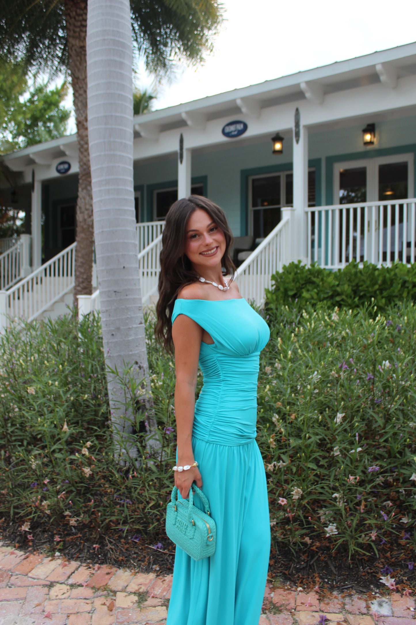 IVA OFF SHOULDER MAXI DRESS - TURQUOISE