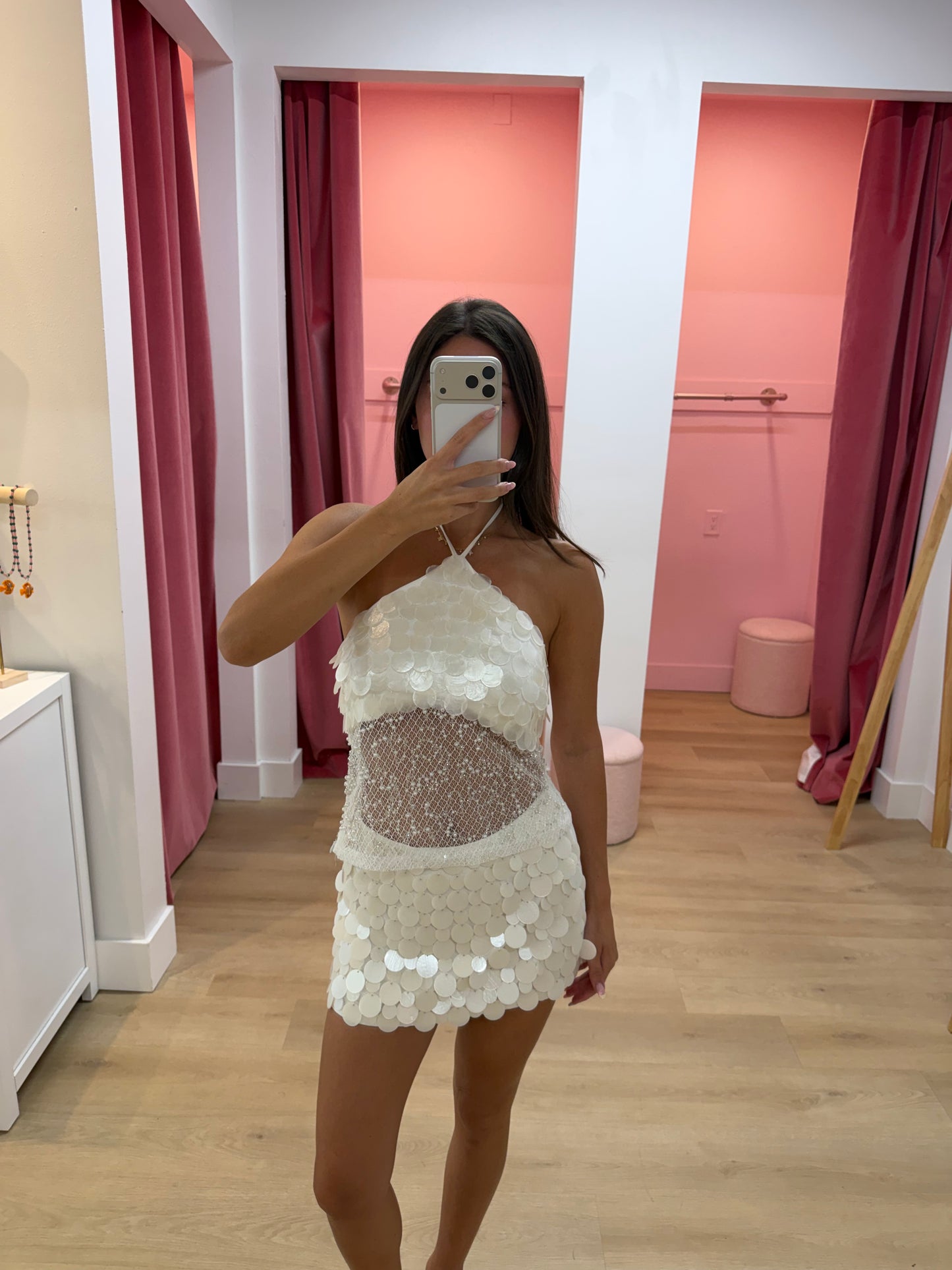 Portofino Pearl Sequin Mini Skirt - Whit