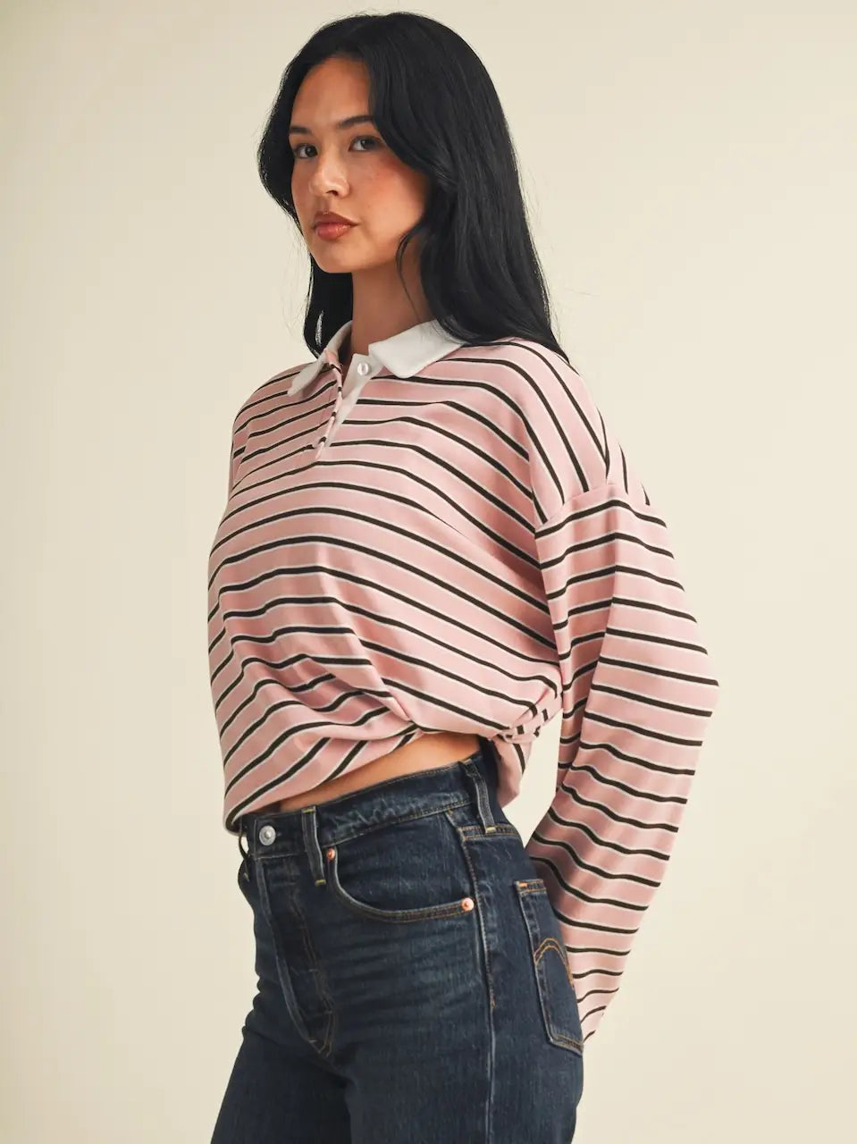 Roxie Striped Rugby Top -  Blush Chocolate