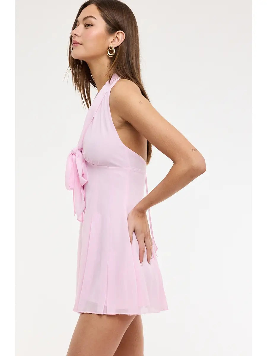 Vivi Halter Tie Mini Dress - PEONY