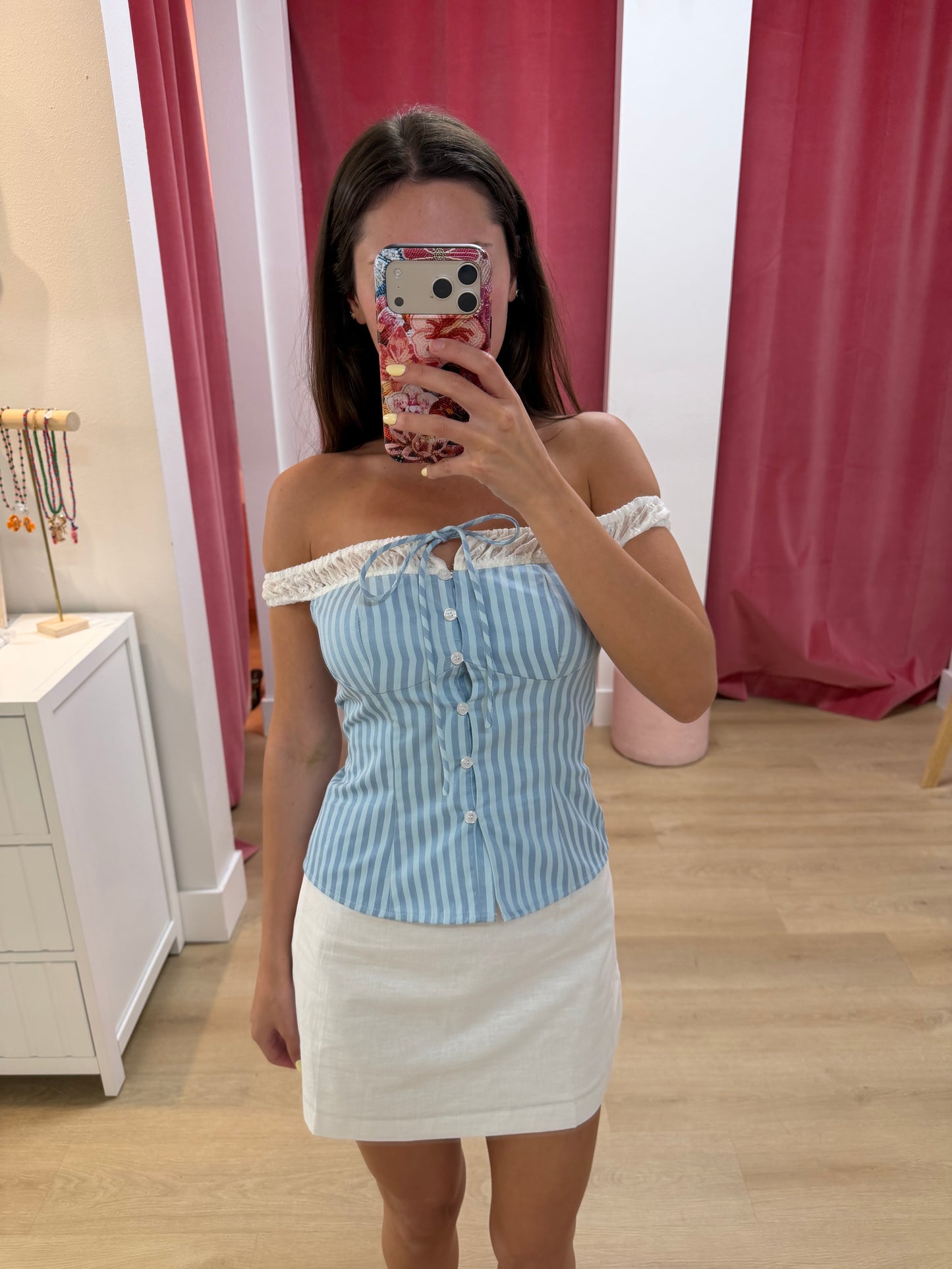 Caroline Off Shoulder Top - BLUE STRIPE