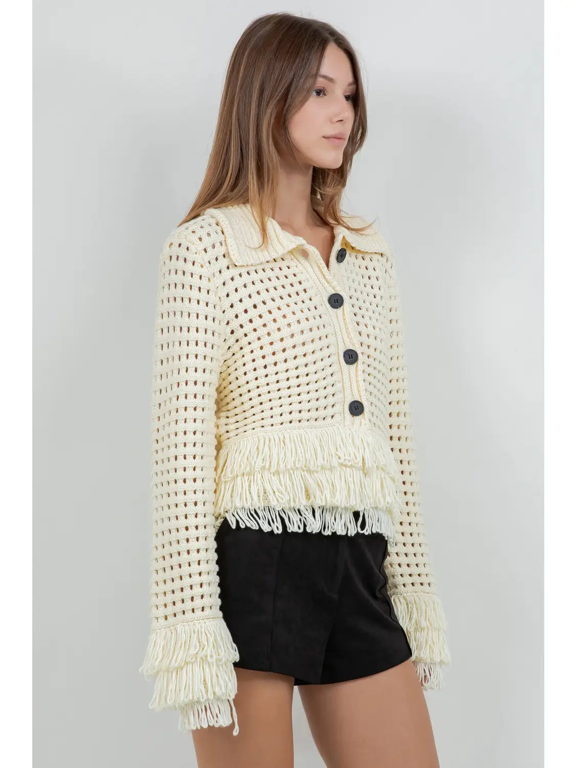 Willow Fringe Knit Cardigan - Ivory