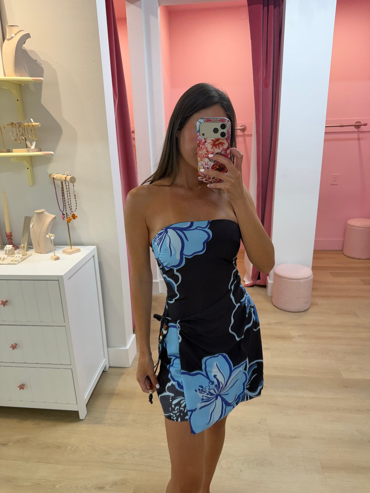 MILONI STRAPLESS MINI DRESS - MILONI CHOC/BLUE