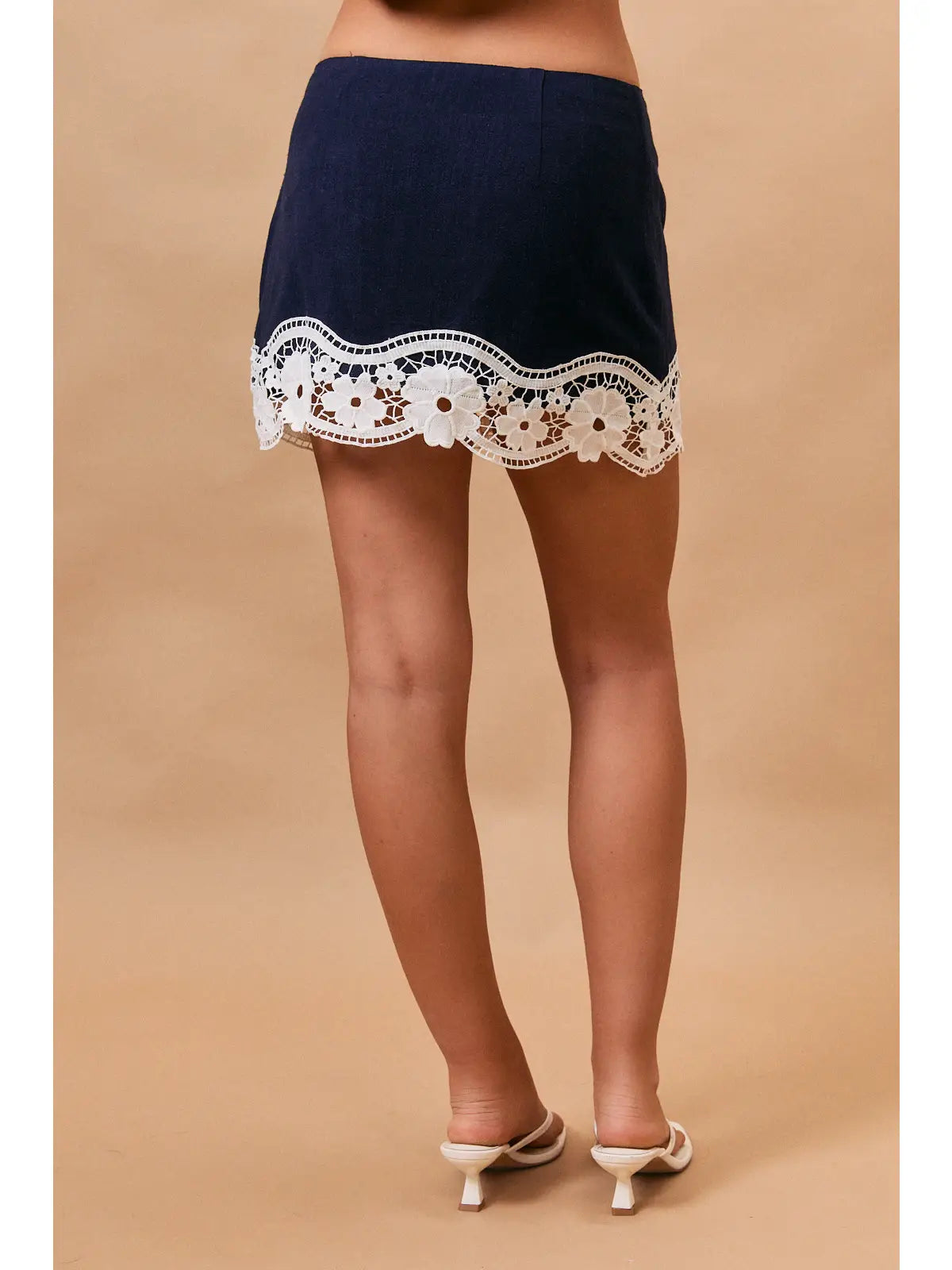 Jennie Lace Detail Mini Skirt - NAVY