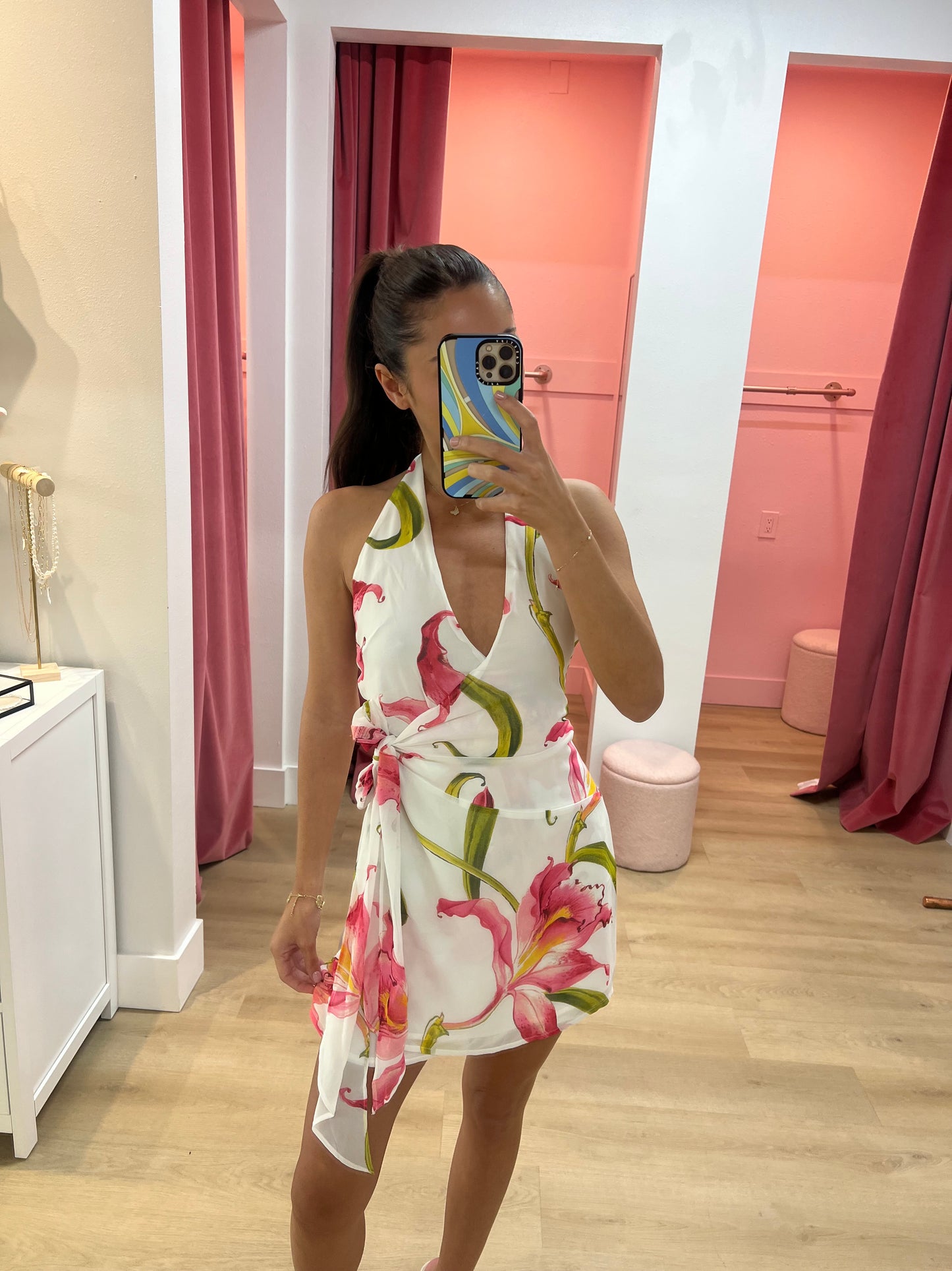 ZIA HALTER FAUX WRAP MINI DRESS - CELINA PINK