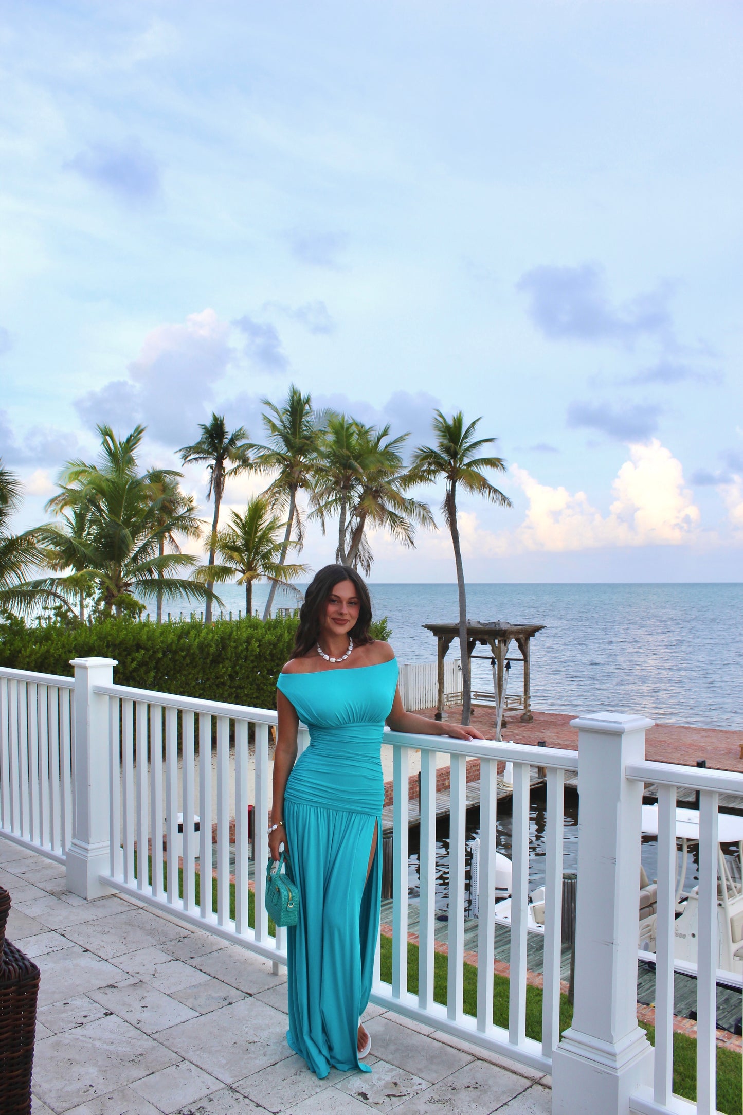 IVA OFF SHOULDER MAXI DRESS - TURQUOISE