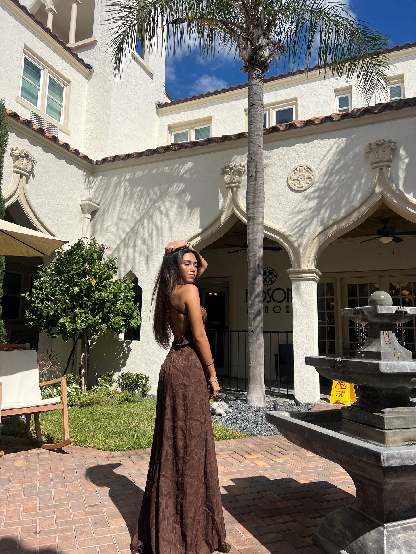 ELLERBY FRILL TRIM MAXI DRESS - CHOCOLATE