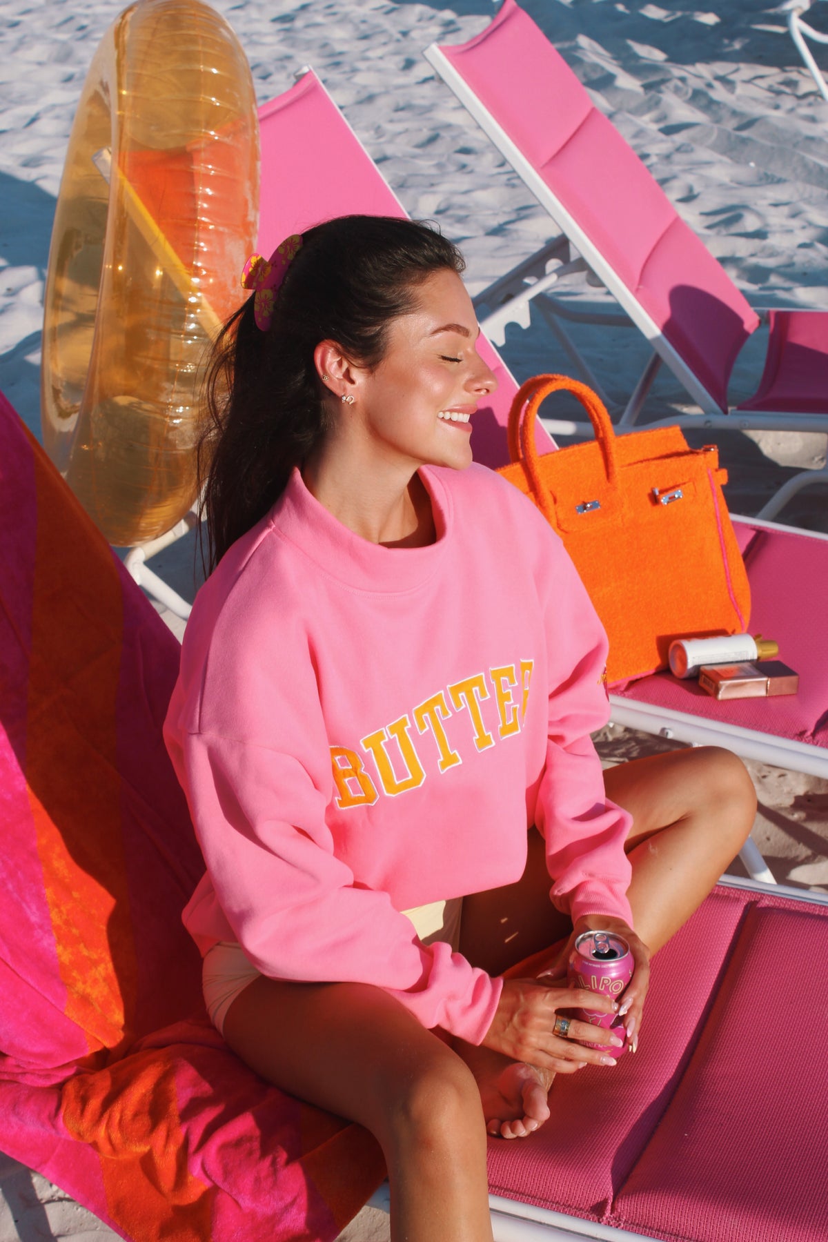 ‘BUTTER’ Fleece Funnel Neck Pullover - Flamingo