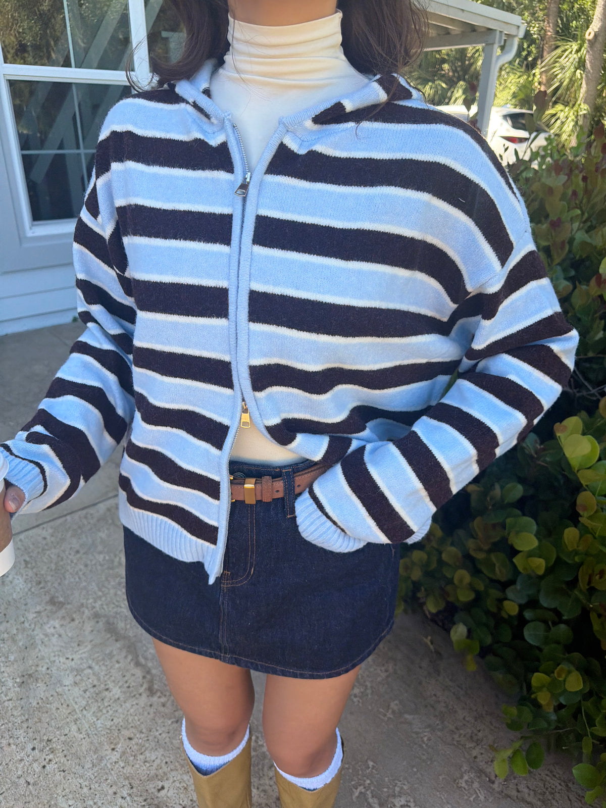Colby Double Zip Hoodie Sweater - Blue