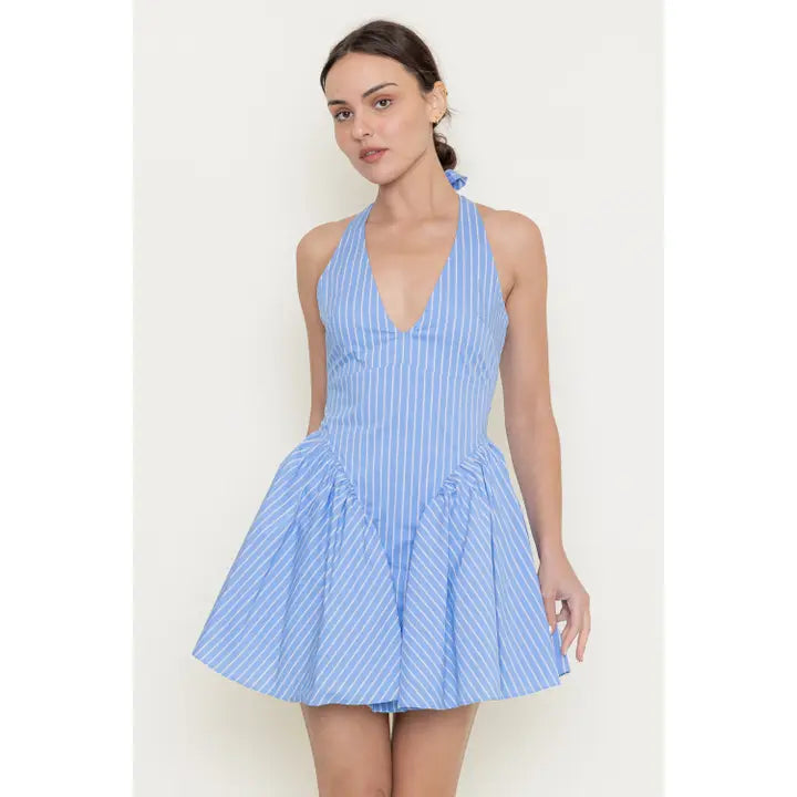 Nora Stripe Mini Dress-BLUE