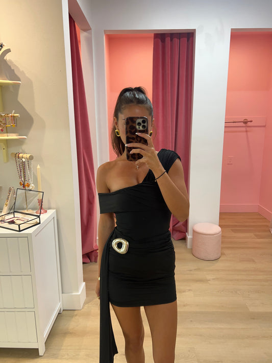 Kassi One Shoulder Mini Dress - BLACK