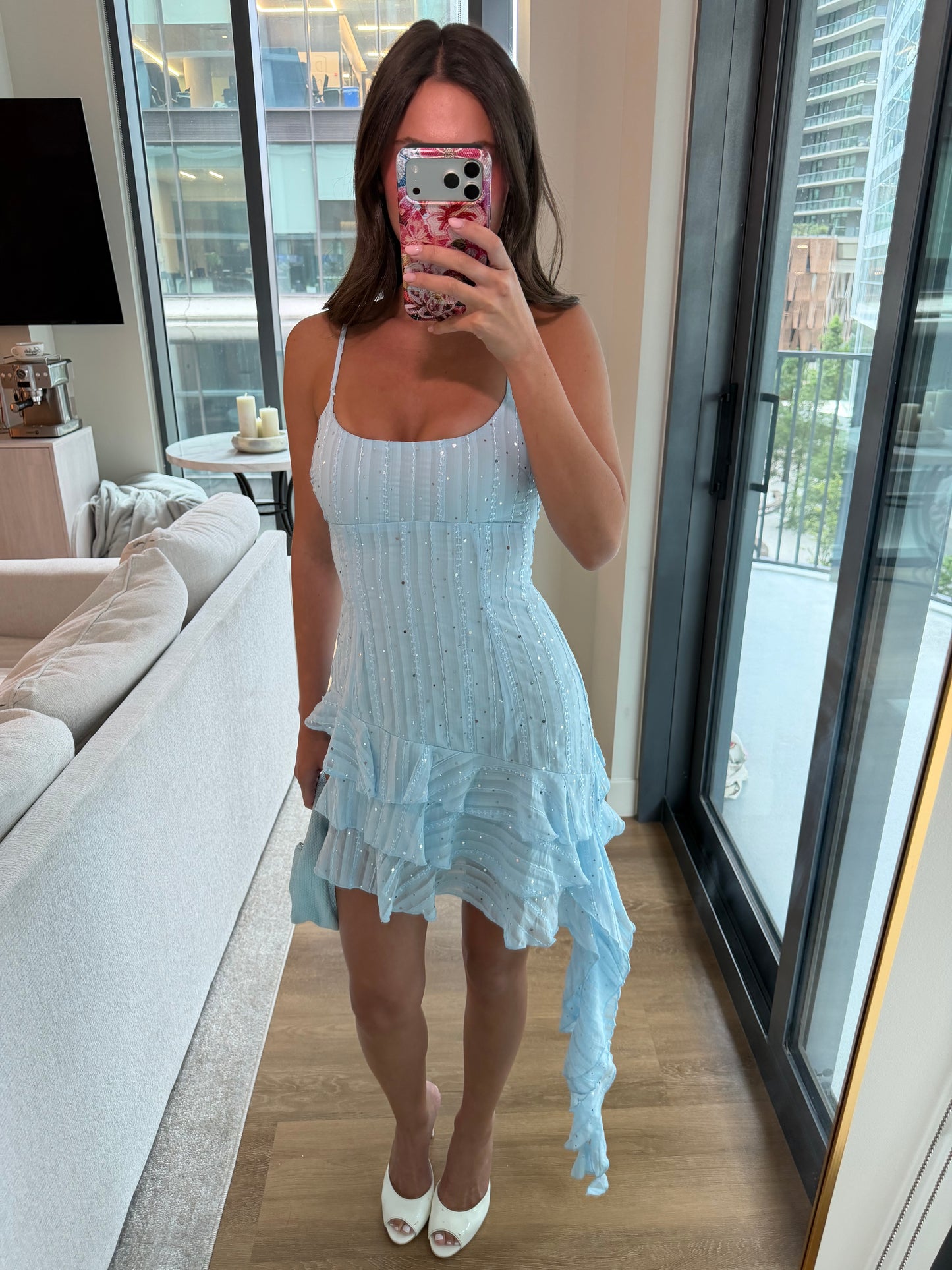 Riviera Asymmetrical Sequin Mini Dress - BLUE
