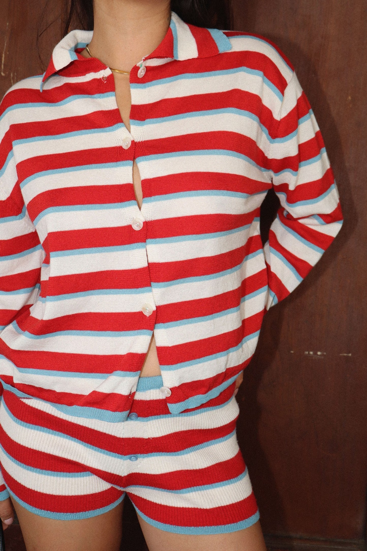 Starlet Striped Knit Shorts - Firecracker